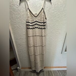 Cream Crochet Maxi Dress with Black Trim - Brand Unspecified